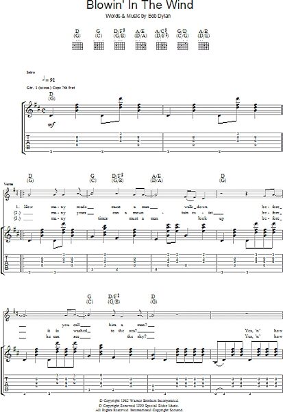 Blowin' In The Wind - Guitar TAB, New, Main