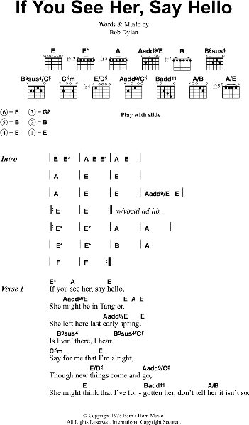 If You See Her, Say Hello - Guitar Chords/Lyrics, New, Main