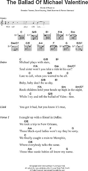 The Ballad Of Michael Valentine - Guitar Chords/Lyrics, New, Main