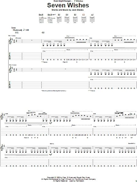 Seven Wishes - Guitar TAB, New, Main