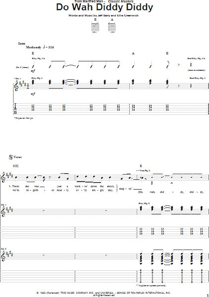 Do Wah Diddy Diddy - Guitar TAB, New, Main