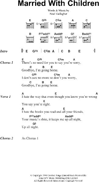 Married With Children - Guitar Chords/Lyrics, New, Main