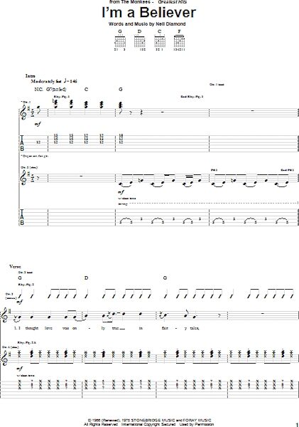 I'm A Believer - Guitar TAB, New, Main