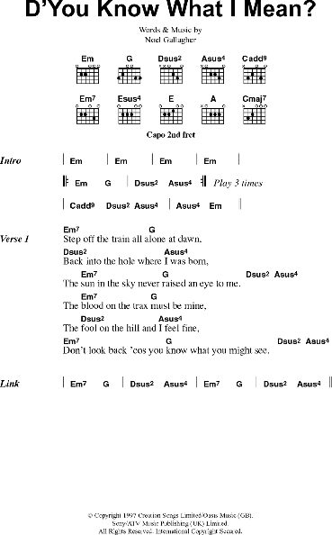 D'You Know What I Mean? - Guitar Chords/Lyrics, New, Main