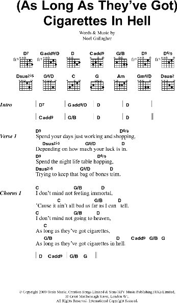 (As Long As They've Got) Cigarettes In Hell - Guitar Chords/Lyrics, New, Main