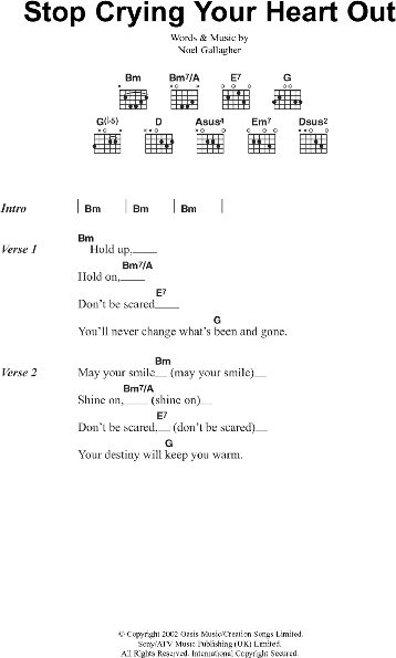 Stop Crying Your Heart Out - Guitar Chords/Lyrics, New, Main