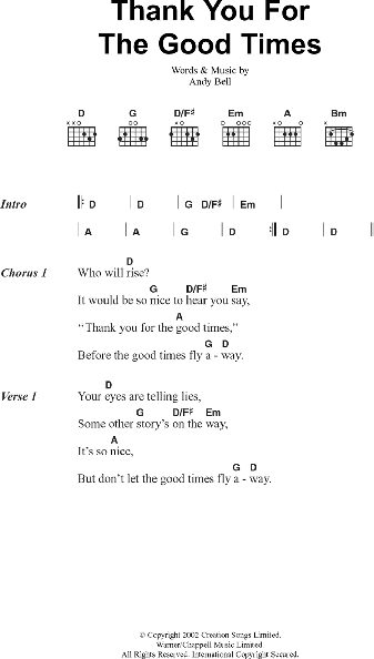 Thank You For The Good Times - Guitar Chords/Lyrics, New, Main