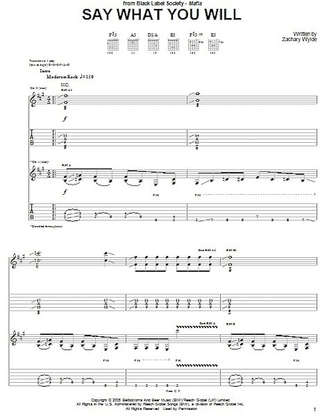Say What You Will - Guitar TAB, New, Main