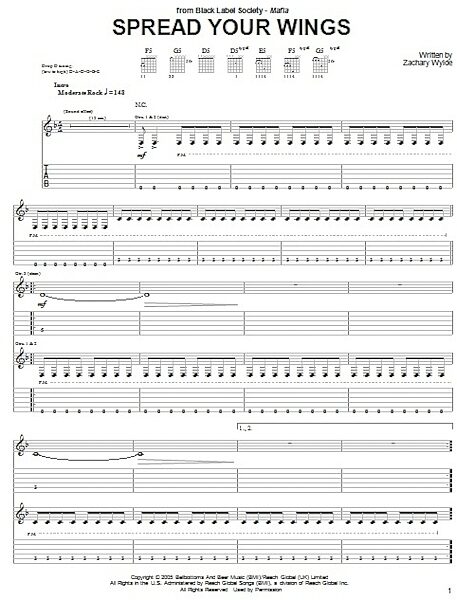 Spread Your Wings - Guitar TAB, New, Main
