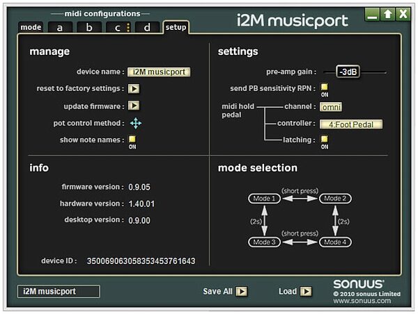 Sonuus i2M Musicport MIDI Converter and Hi-Z USB Audio Interface, Screenshot