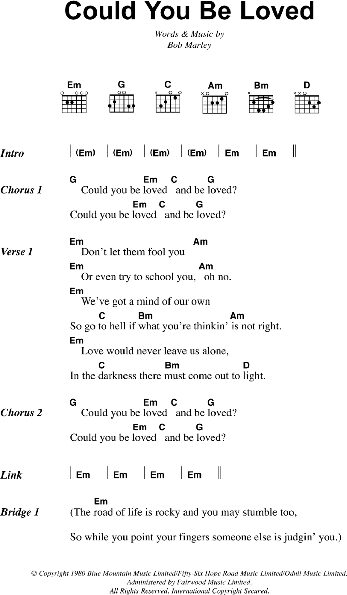 Could You Be Loved - Guitar Chords/Lyrics, New, Main