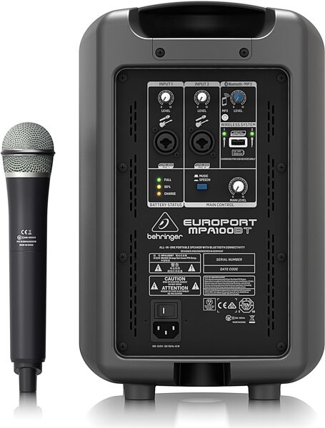 Behringer Europort MPA100BT All-In-One Portable PA System, Action Position Back