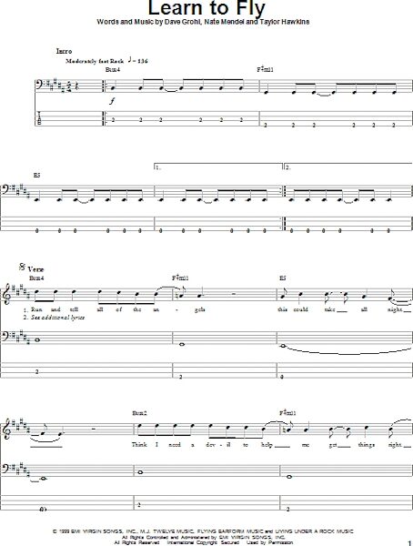 Learn To Fly - Bass Tab, New, Main