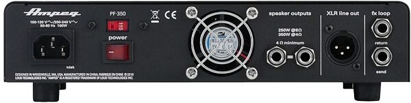 Ampeg Portaflex PF-350 Bass Amplifier Head (350 Watts), Rear