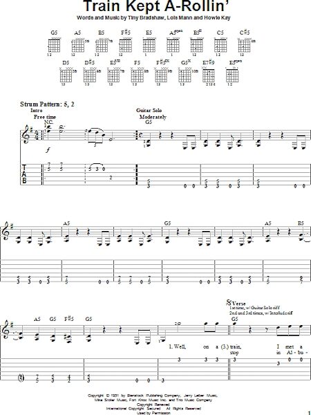 Train Kept A-Rollin' - Easy Guitar with TAB, New, Main