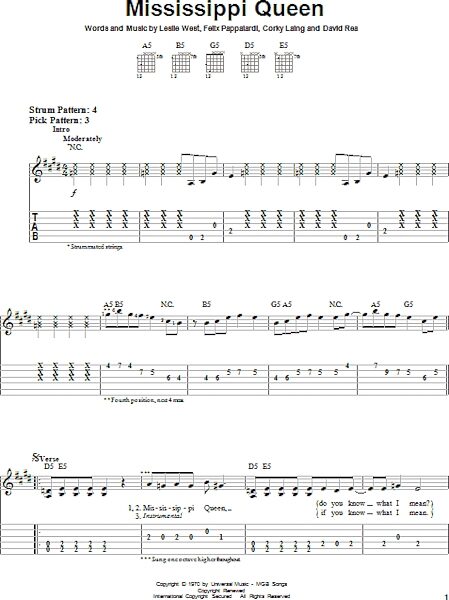 Mississippi Queen - Easy Guitar with TAB, New, Main