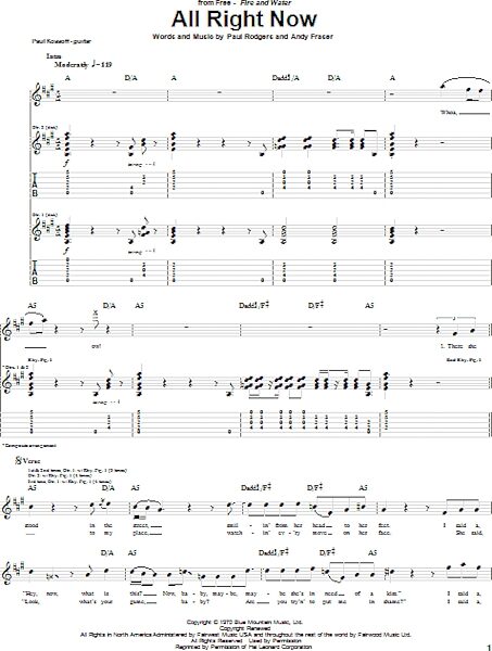 All Right Now - Guitar TAB, New, Main