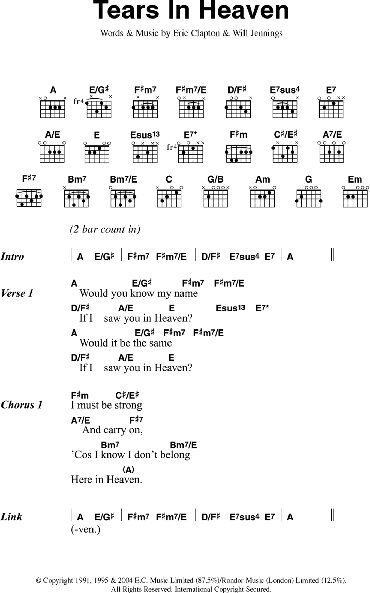 Tears In Heaven Sheet Music | Eric Clapton | Ukulele Chords/Lyrics
