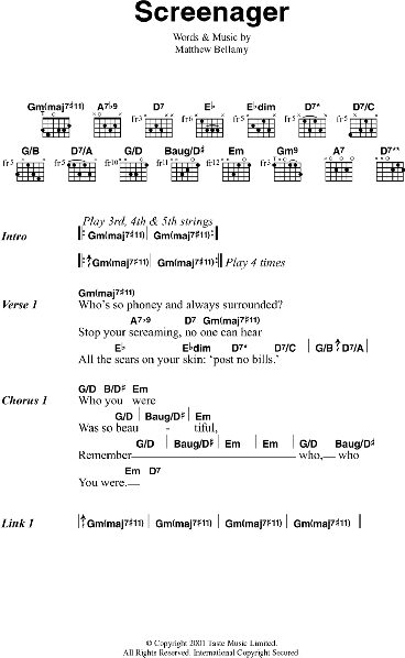 Screenager - Guitar Chords/Lyrics, Main