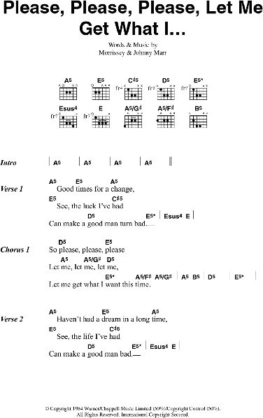 Please, Please, Please, Let Me Get What I Want - Guitar Chords/Lyrics, New, Main