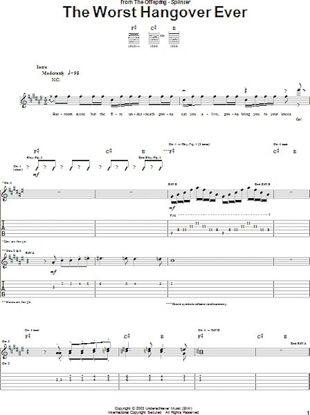 The Worst Hangover Ever - Guitar TAB, New, Main