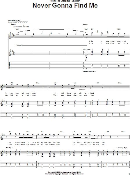 Never Gonna Find Me - Guitar TAB, New, Main