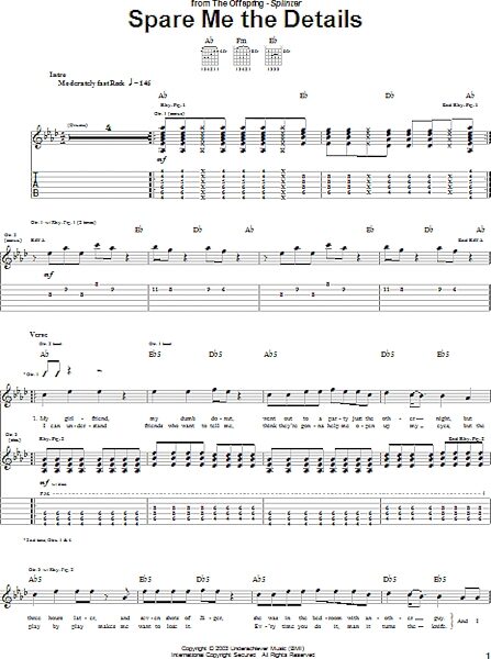 Spare Me The Details - Guitar TAB, New, Main