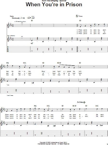 When You're In Prison - Guitar TAB, New, Main