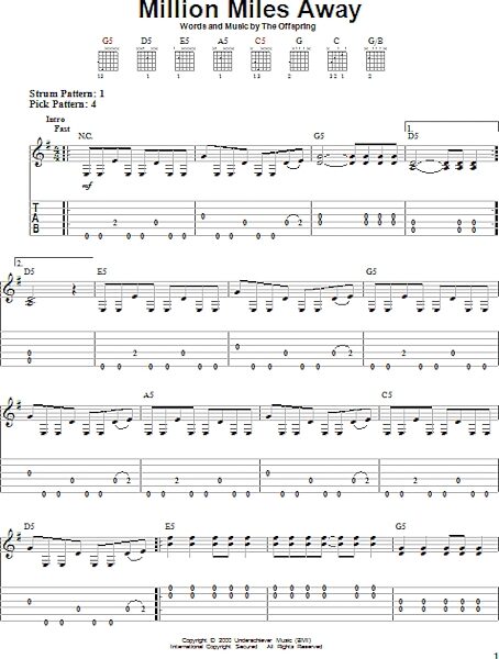 Million Miles Away - Easy Guitar with TAB, New, Main