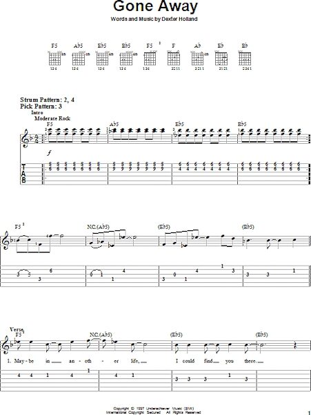 Gone Away - Easy Guitar with TAB, New, Main