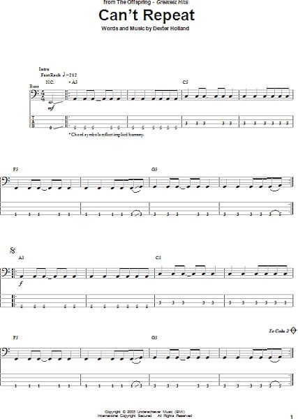 Can't Repeat - Bass Tab, New, Main