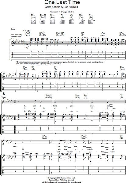 One Last Time - Guitar TAB, New, Main