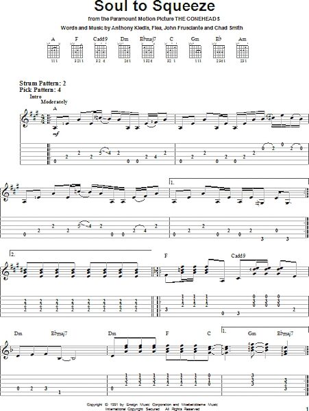 Soul To Squeeze - Easy Guitar with TAB, New, Main