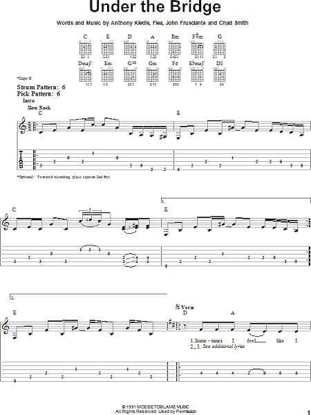 Under The Bridge - Easy Guitar with TAB, New, Main