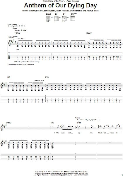 Anthem Of Our Dying Day - Guitar TAB, New, Main