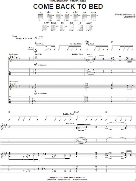 Come Back To Bed - Guitar TAB, New, Main