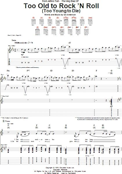 Too Old To Rock 'N Roll (Too Young To Die) - Guitar TAB, New, Main