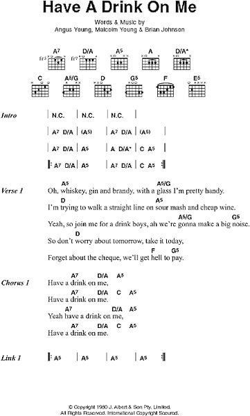 Have A Drink On Me - Guitar Chords/Lyrics, New, Main