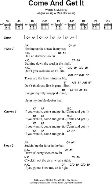 Come And Get It - Guitar Chords/Lyrics, New, Main