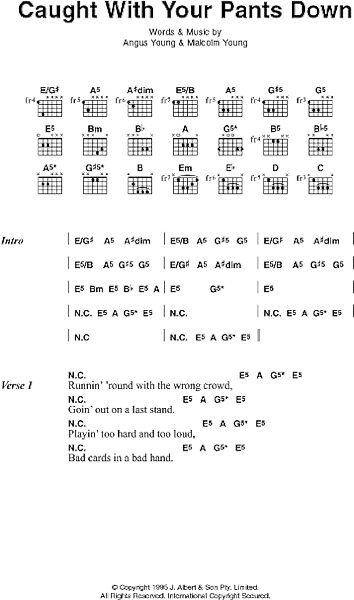 Caught With Your Pants Down - Guitar Chords/Lyrics, New, Main