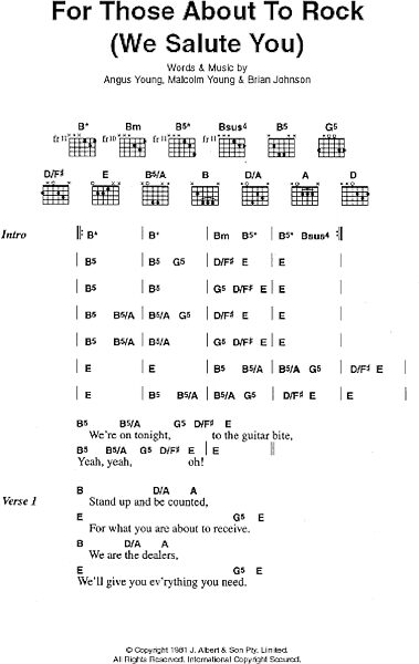 For Those About To Rock (We Salute You) - Guitar Chords/Lyrics, New, Main