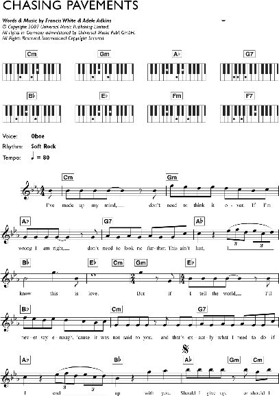 Chasing Pavements - Piano Chords/Lyrics, New, Main