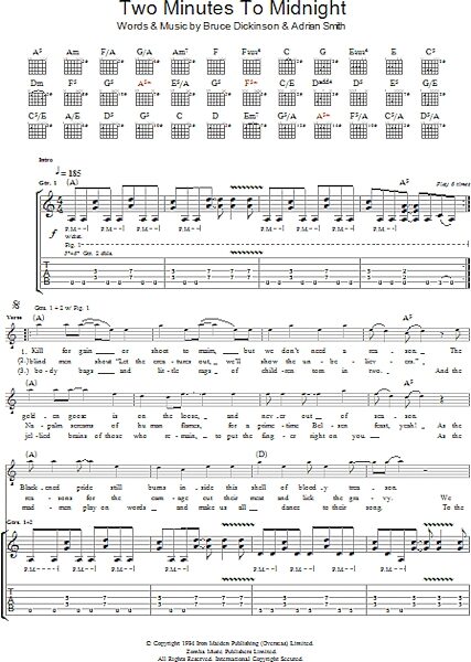 Two Minutes To Midnight - Guitar TAB, New, Main