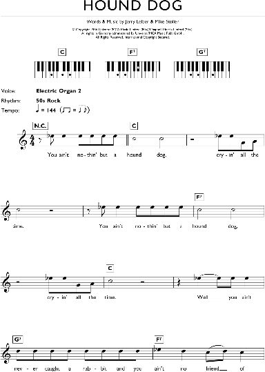 Hound Dog - Piano Chords/Lyrics, New, Main