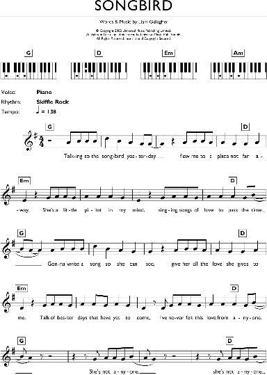 Songbird - Piano Chords/Lyrics, New, Main