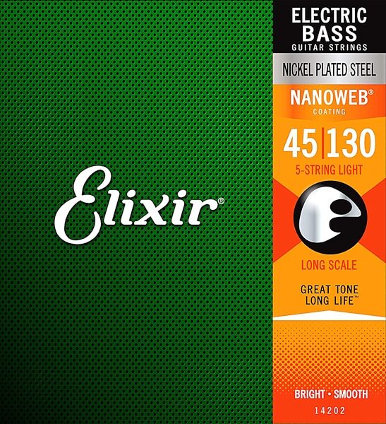 Elixir Nickel-Plated Steel Electric Bass Strings, 5-String, Light, Long Scale, 14202, Action Position Back