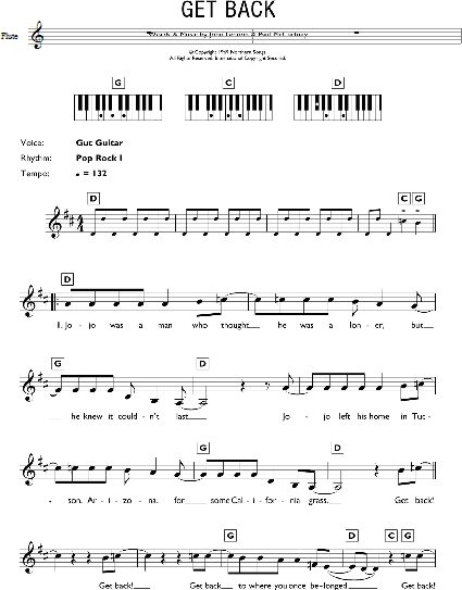 Get Back - Piano Chords/Lyrics, New, Main