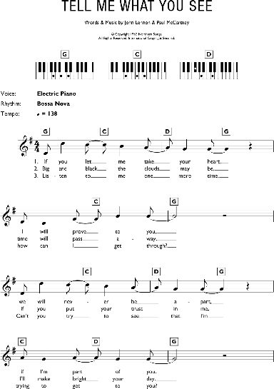 Tell Me What You See - Piano Chords/Lyrics, New, Main