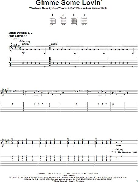Gimme Some Lovin' - Easy Guitar with TAB, New, Main