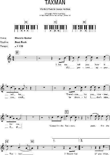 Taxman - Piano Chords/Lyrics, New, Main